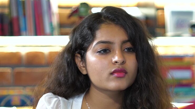 Adult hot girl in the cafe