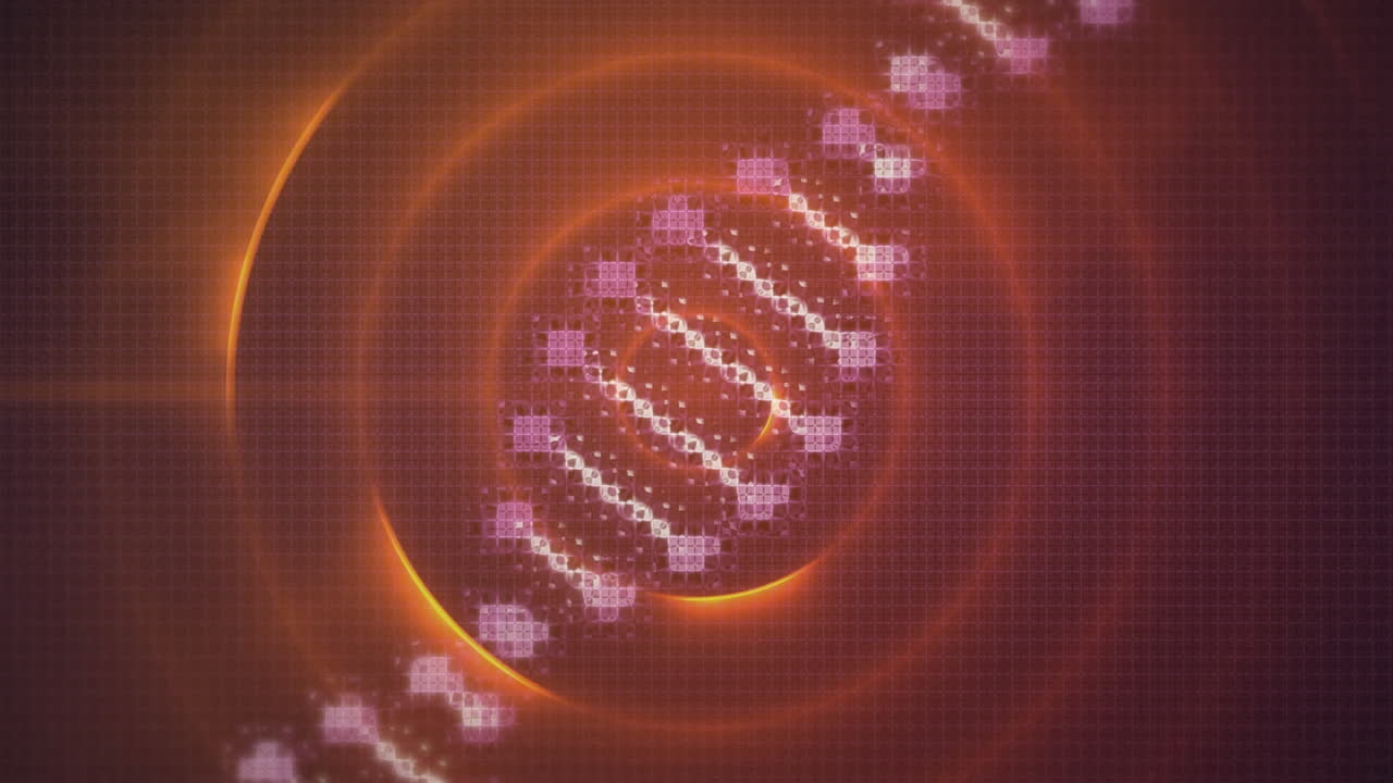animación de la cadena de adn sobre círculos naranjas