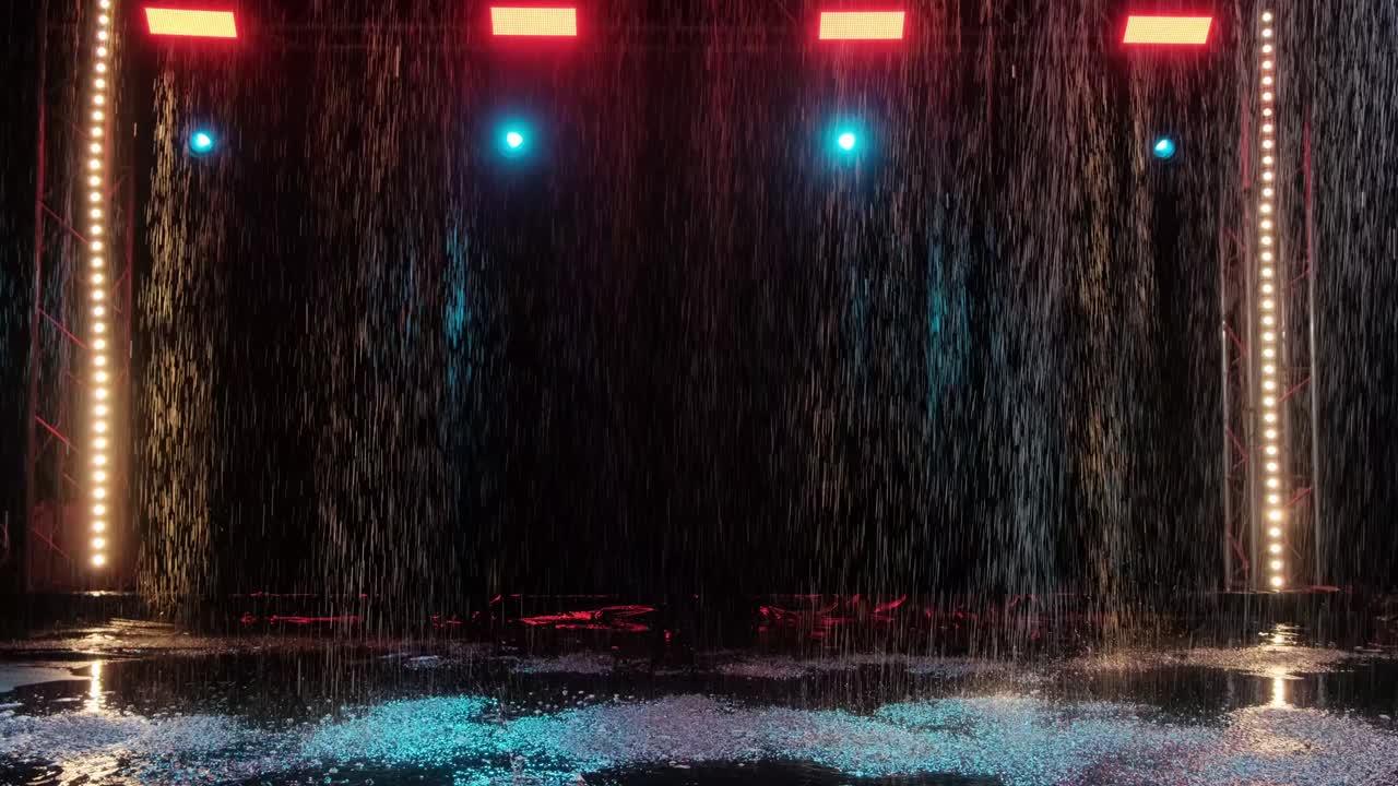 el efecto de la lluvia en el estudio acuático contra el fondo de los reflectores. textura del agua. cámara lenta