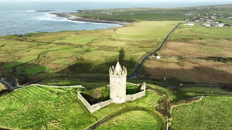 drone castle shadow doolin castle wild atlantic way ireland on a november morning