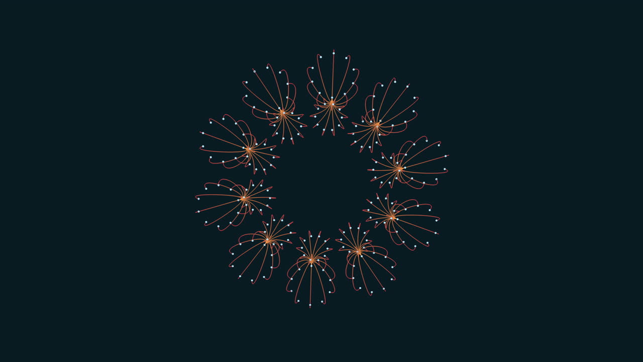 Spiraling lines and dots create intricate circular design