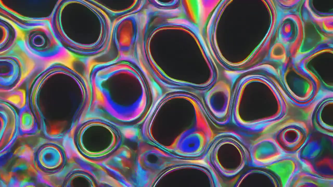 Sfondo astratto in movimento con liquido iridescente e forme organiche.