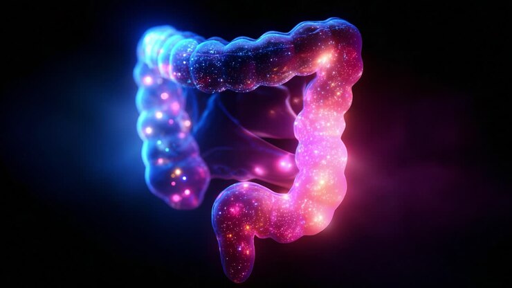 Abstract Cosmic Visualization of the Human Digestive System: A Stunning Representation of the Colon with a Galaxy-Inspired Design in Vibrant Colors and Mesmerizing Effects