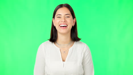 Green-screen,-laughing-woman-and-face-with-smile