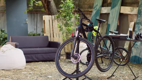 bicycle awaiting restoration in yard