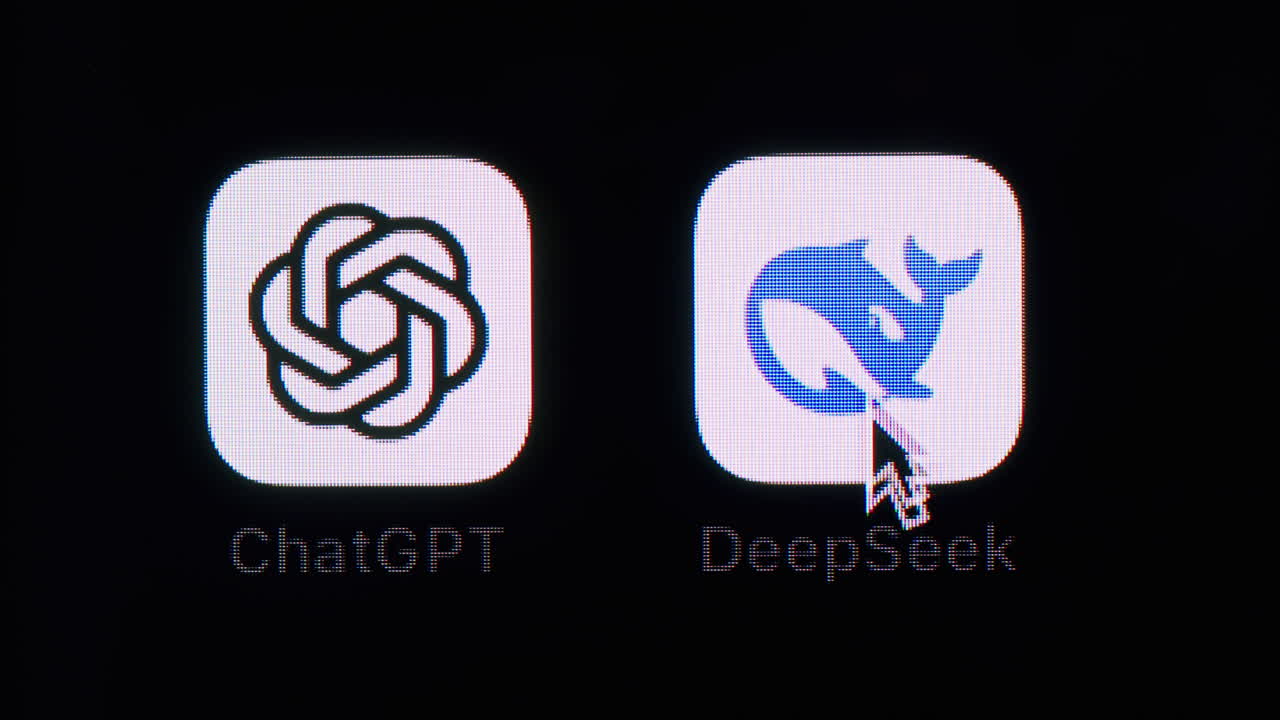 Mouse Cursor Clicks DeepSeek AI App Icon on Digital Screen