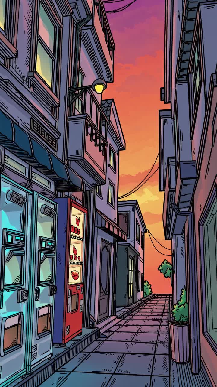 Sunset Alleyway with Vending Machines