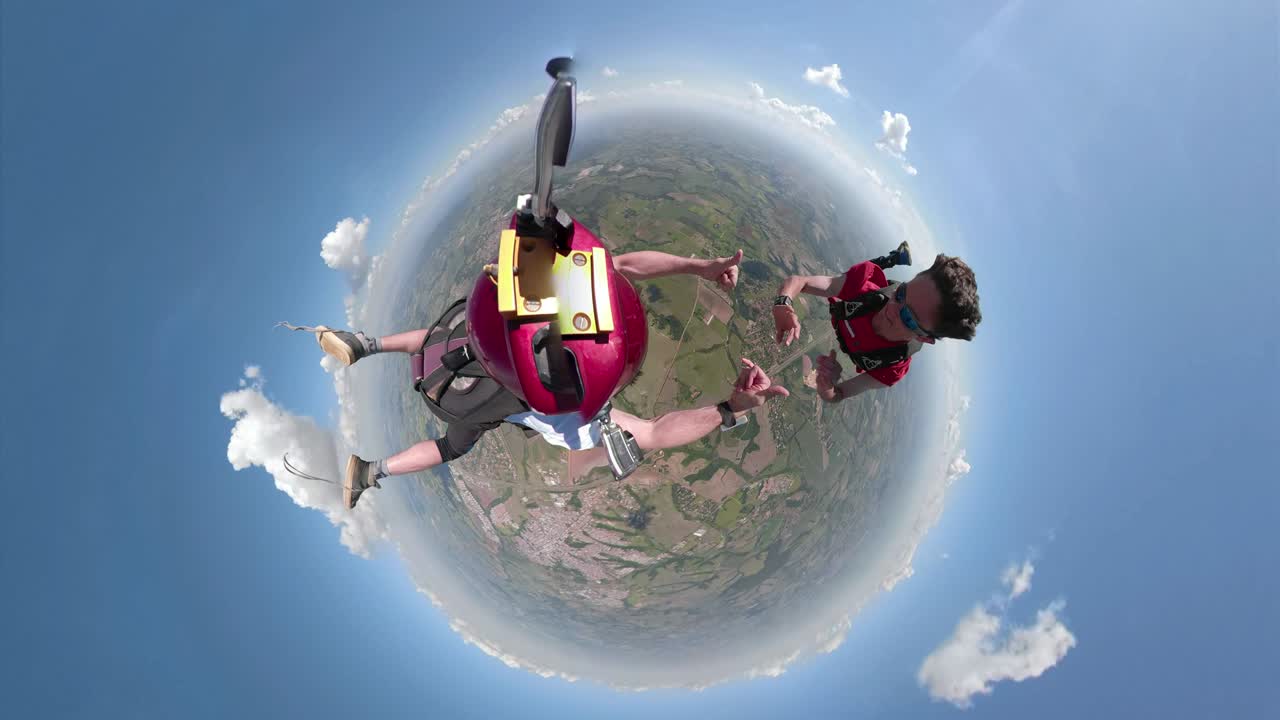 Little planet skydivers having fun