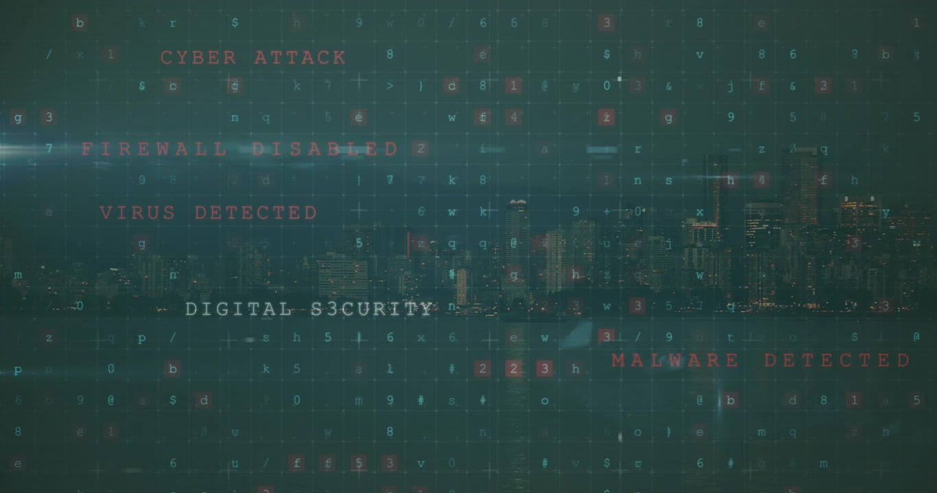 Animation of data processing over cityscape