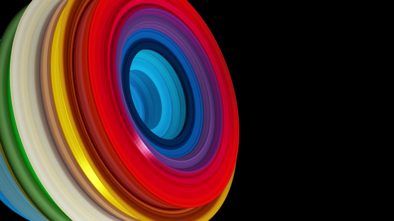 animación 3d de formas abstractas. el color es gradual. un círculo que sigue expandiéndose hacia afuera. un fondo de imaginación y creatividad. el sujeto está a la izquierda.