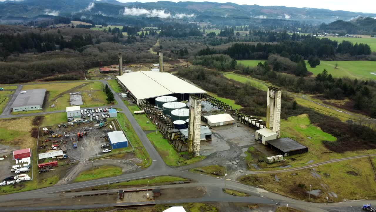 US, Oregon, Tillamook, , 2025-02-18 - Drone view of the WWII Blimp Base (now a museum - Tillamook Air Museum) on the Oregon Coast in winter
