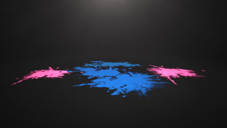 Pink-and-blue-watercolor-splashes-down-on-black-floor