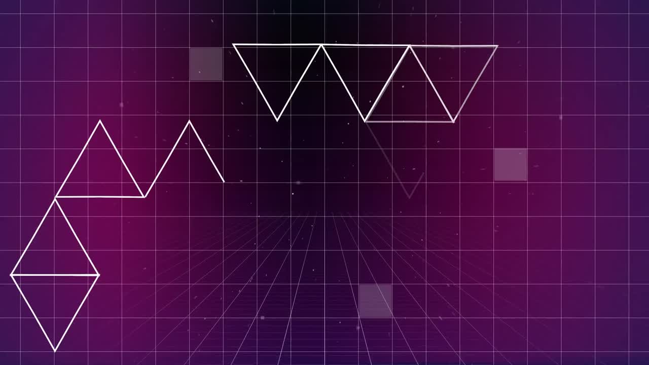 Lots of triangle forming others forms on purple grid background