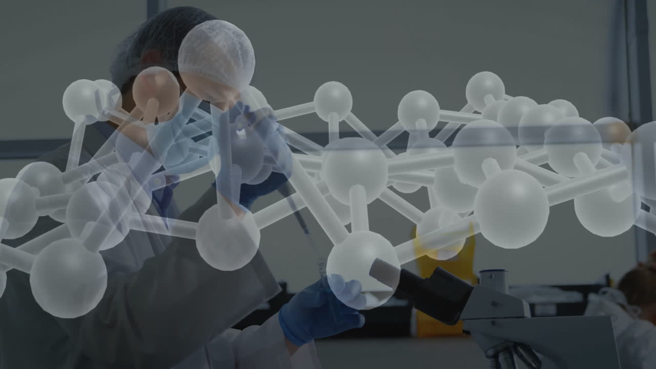 In school, scientist examining molecular structure model in laboratory environment