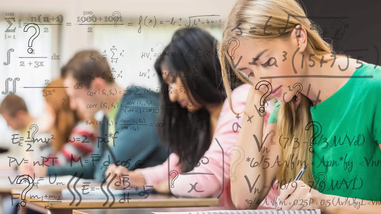 анимация математических уравнений среди различных студентов в классе