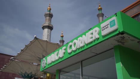 Cityscape-and-building-facades,-at-At-Taqwa-Mosques-with-minarets-in-Cirebon,-Indonesia