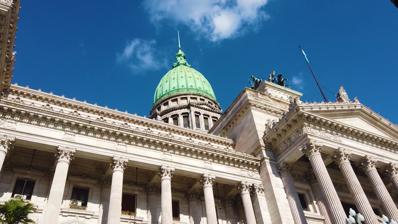 Establishing at Political landmark, Congress of Argentina Buenos Aires, Neoclassical Architecture, building Facade low angle