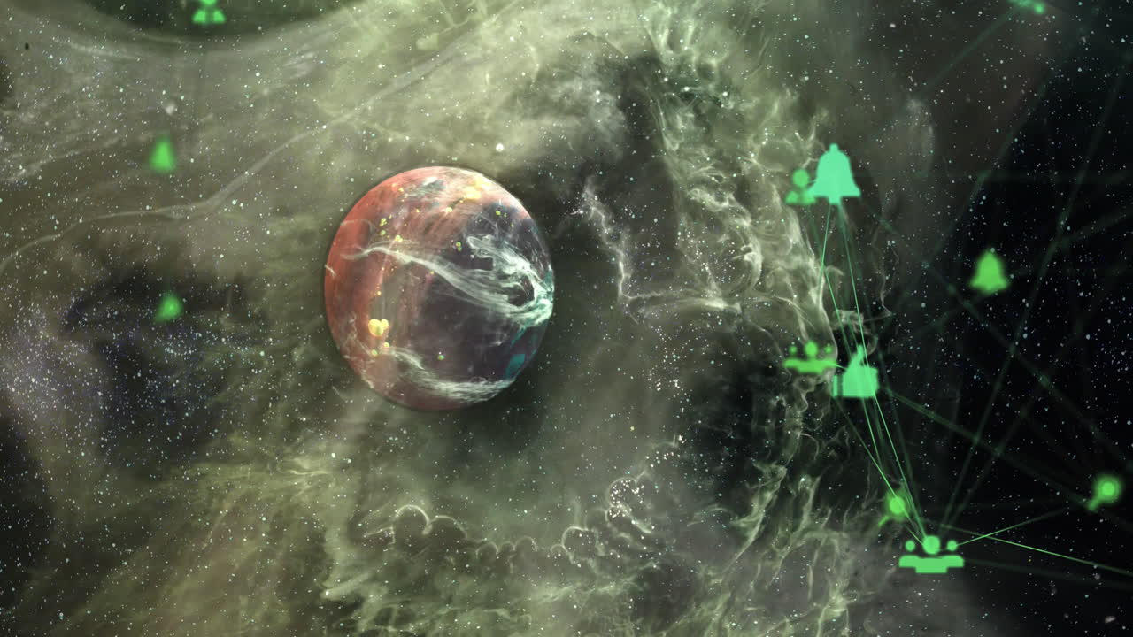 анимация глобуса с сетью соединений и обработки данных