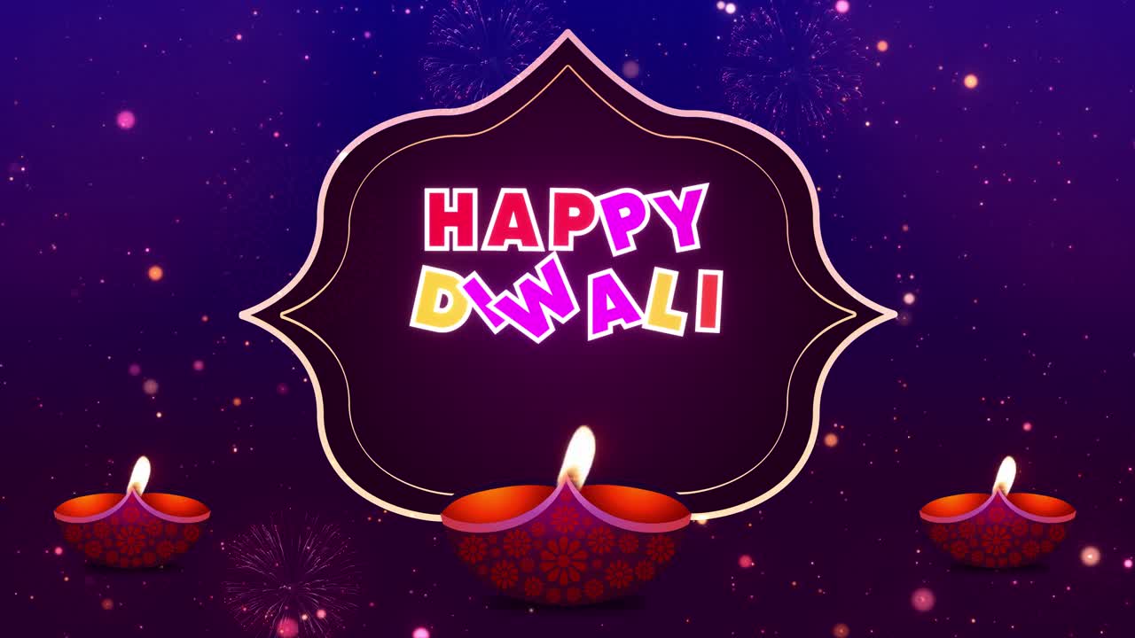 Happy Diwali Greeting Card with Diyas and Fireworks