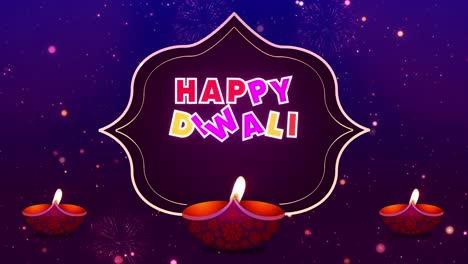 happy diwali greeting card with diyas and fireworks