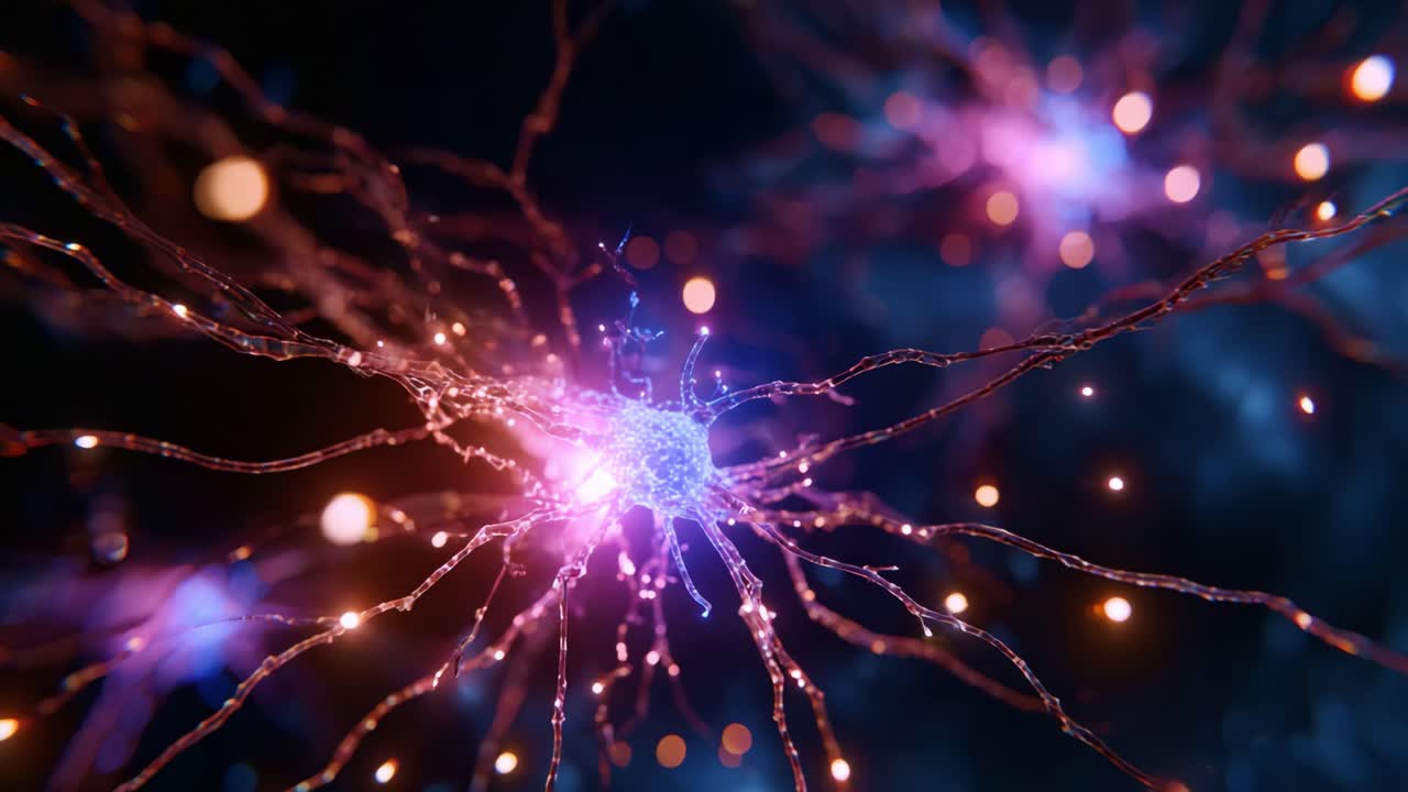 A Stunning Visualization of Neurons Interacting and Firing Synapses in a Colorful Abstract Representation of Neural Networks and Brain Activity