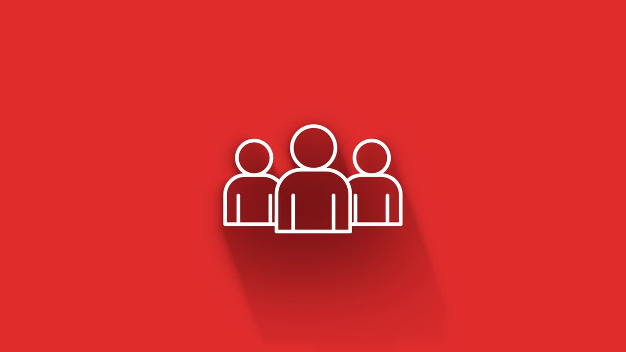 Social media long shadow icon design isolated on red background. Outline web icon. Motion graphics.