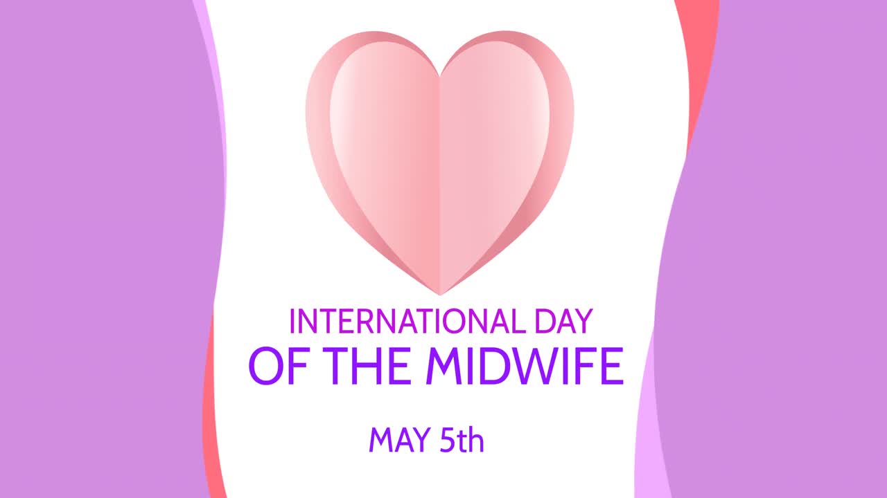 국제 산부인과 날의 애니메이션과 핑크색 프레임으로  ⁇ 색 바탕에 심장이 있습니다.