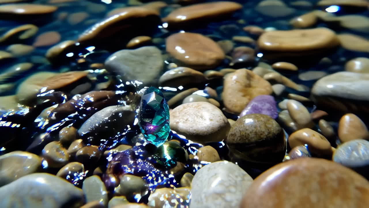 Sparkling Gemstone on a Bed of Wet Stones