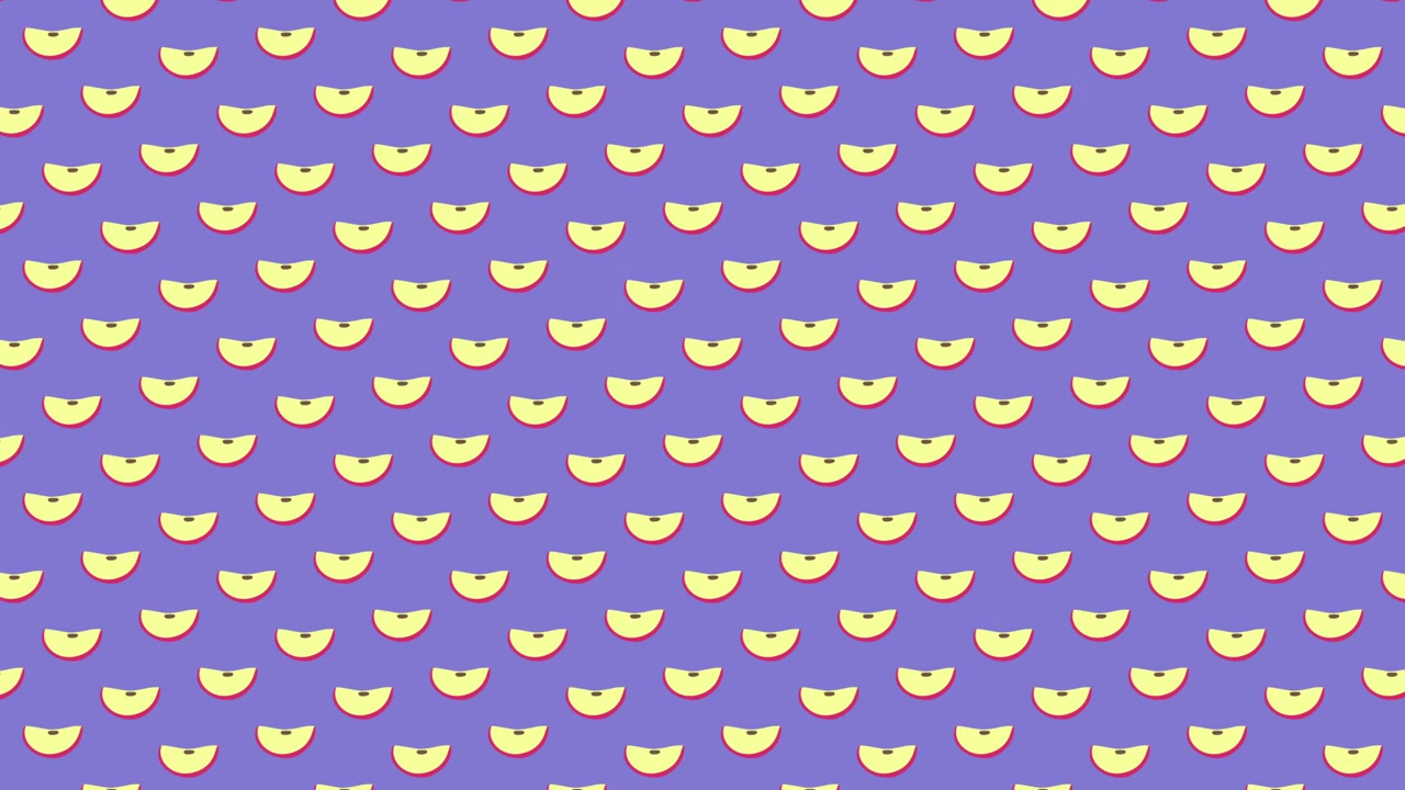 Animated Pattern of Sliced Red Apples on Purple Background