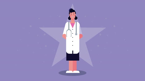 female doctor with stethoscope worker character animated