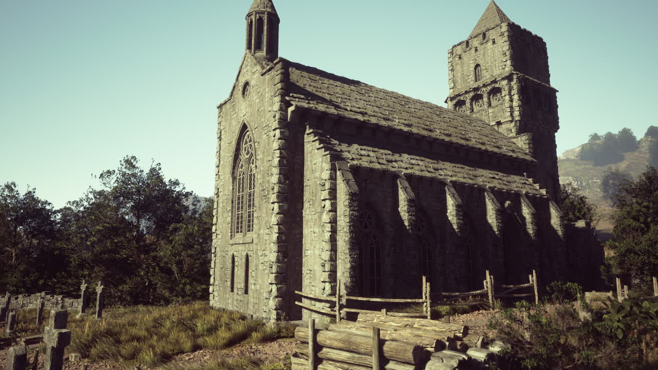 una antigua iglesia de piedra en un entorno rural