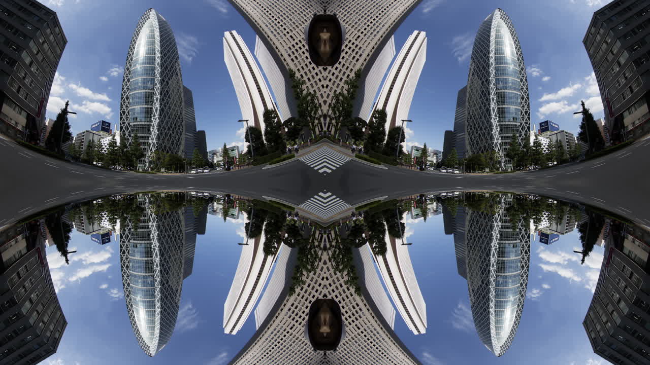 timelapse of tokyo city scene and skyline made into abstract fisheye tiny planet