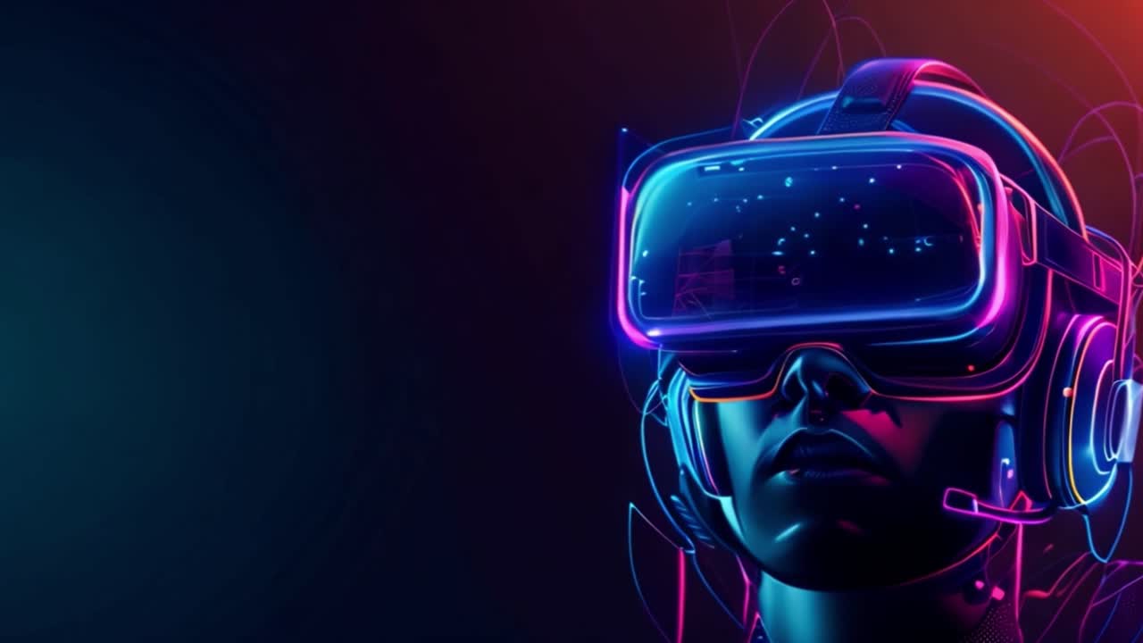 Futuristic VR Headset in Neon Lights - Exploring Virtual Reality
