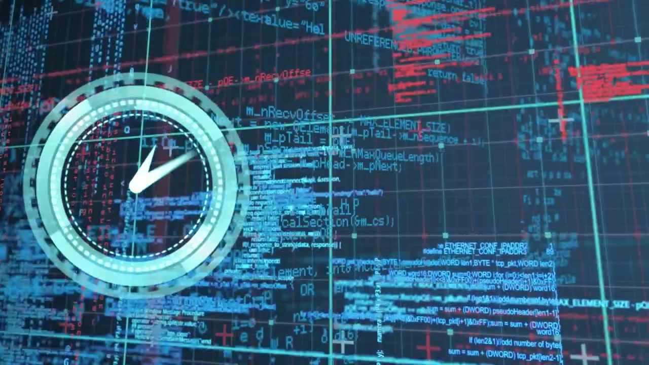 Animation of clock ticking over data processing on grid