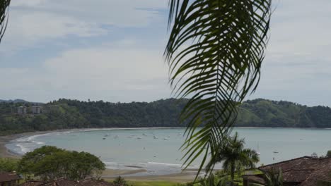 Strandblick-Vom-Balkon-Des-Hauses-Sonniger-Tag-Mit-Palmblättern