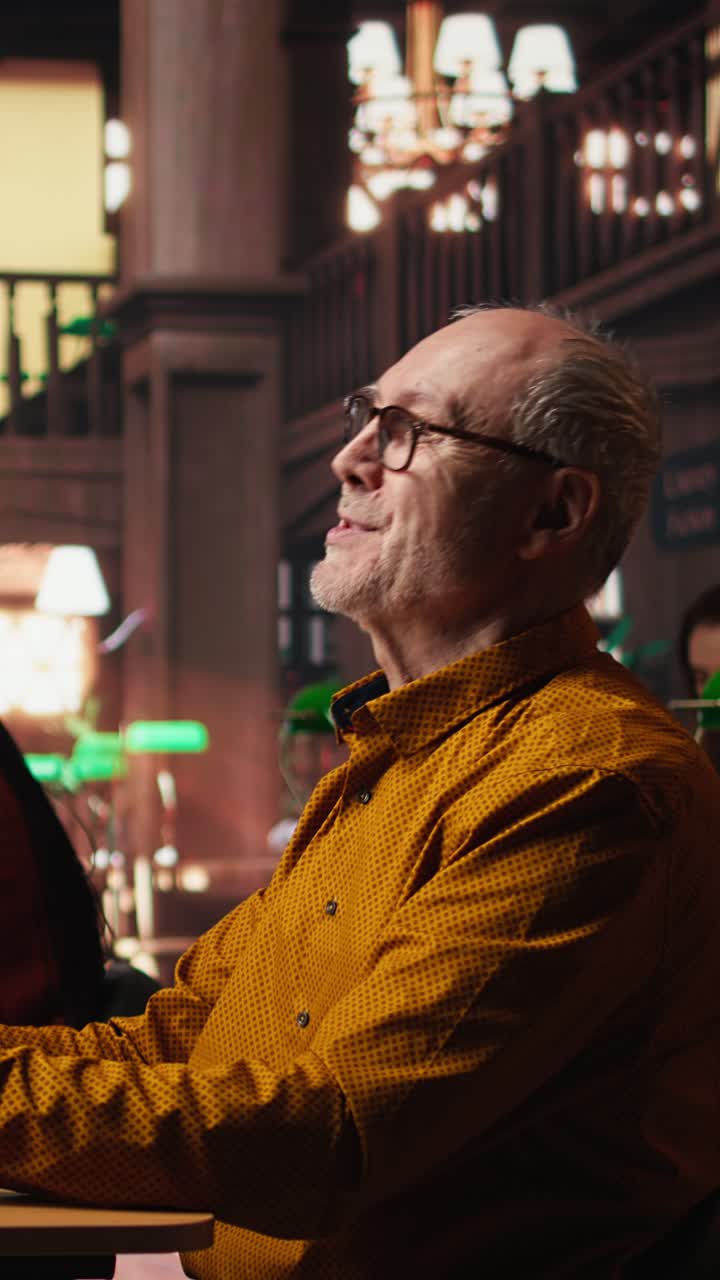 Vertical Video Aged performer engaged in dramaturgy and script practice with lines