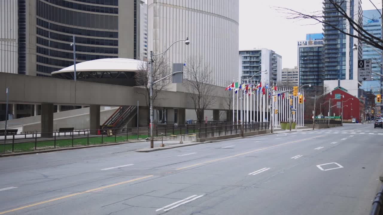 View Of Street And High Rise Building In Toronto During Corona Virus Outbreak - Wide Shot