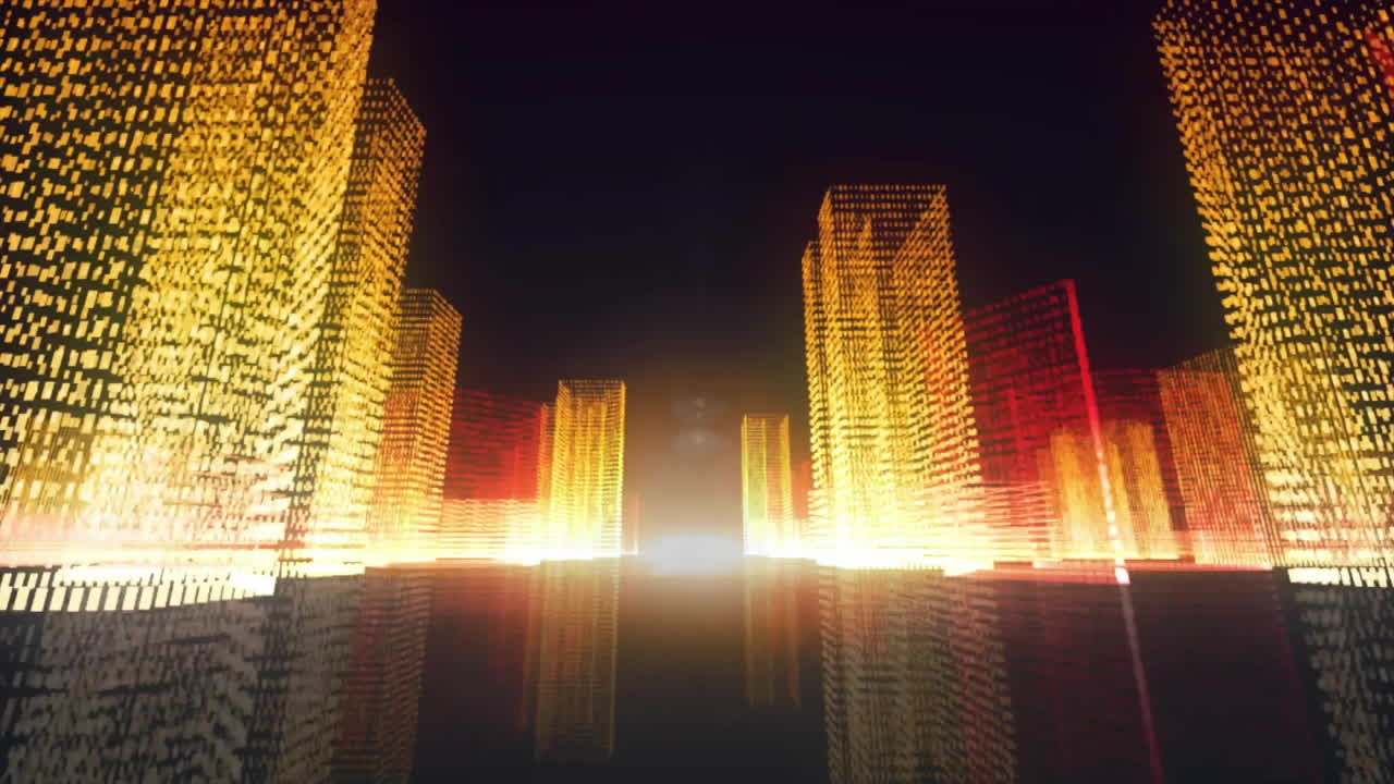Animation of digital city on black background