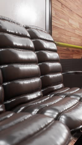 close-up of modern brown leather seats in public transportation