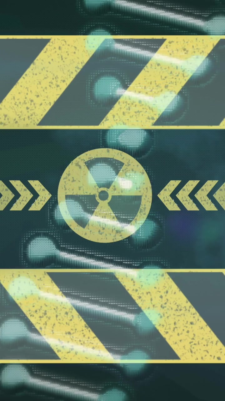 Animation of dna strand over radioactive symbol on black background