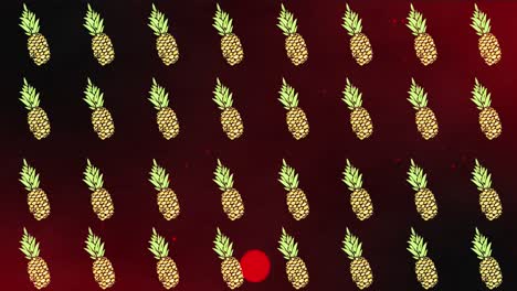 Animation-of-multiple-pineapple-over-red-background