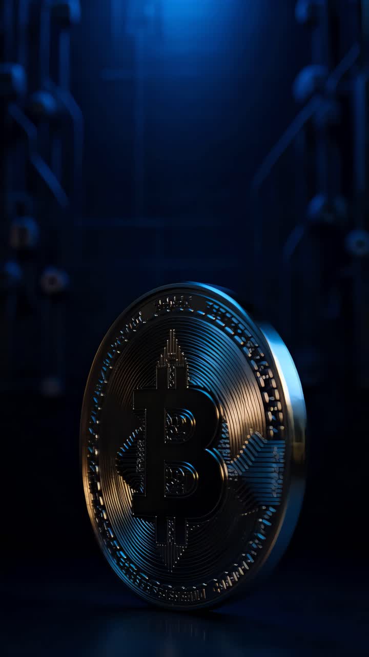Animação de Bitcoin Dourado Girando em Fundo Escuro Cripto Cinematográfico 4K