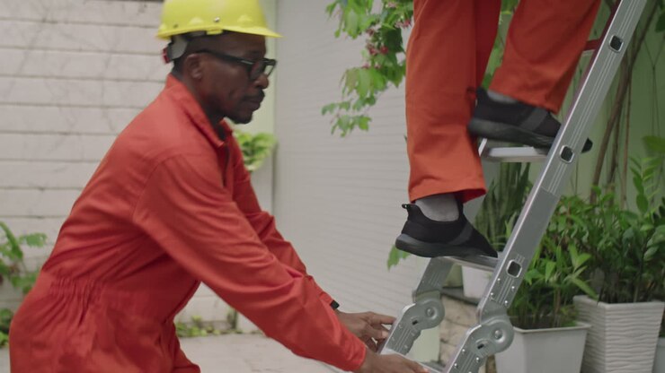 Two Workers Installing Solar Panel on Rooftop