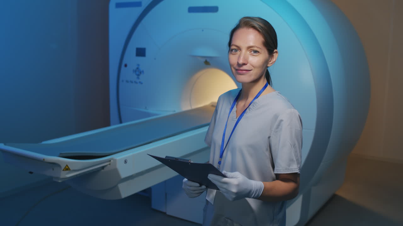 Portrait of Female Radiologist with MRI Machine