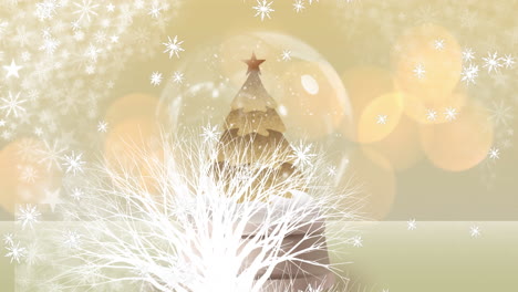 animación de nieve cayendo sobre el árbol de navidad