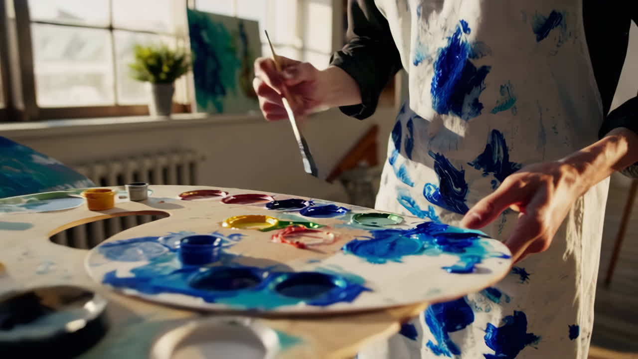 미술 스튜디오 에서 그림 을 그리는 여자