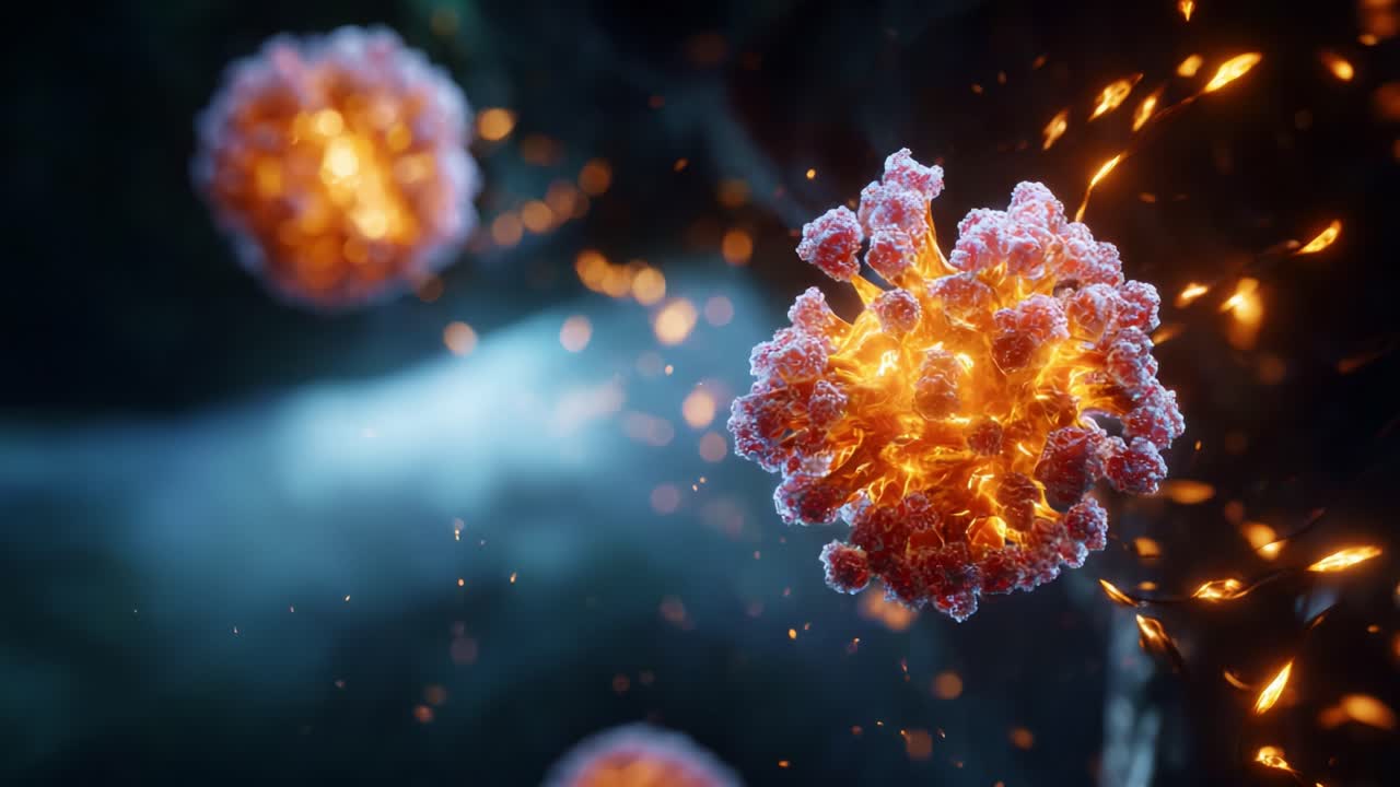Detailed Visual Representation of Microbial Entities with Eruptive Elements, Highlighting the Intricate Structures and Vibrant Colors, Captured in Two Distinct Frames