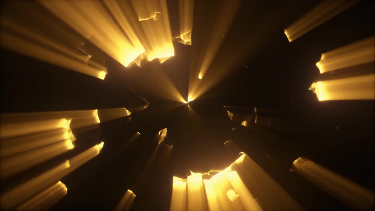 Abstract Golden Light Rays Emerging From Dark Geometric Shapes