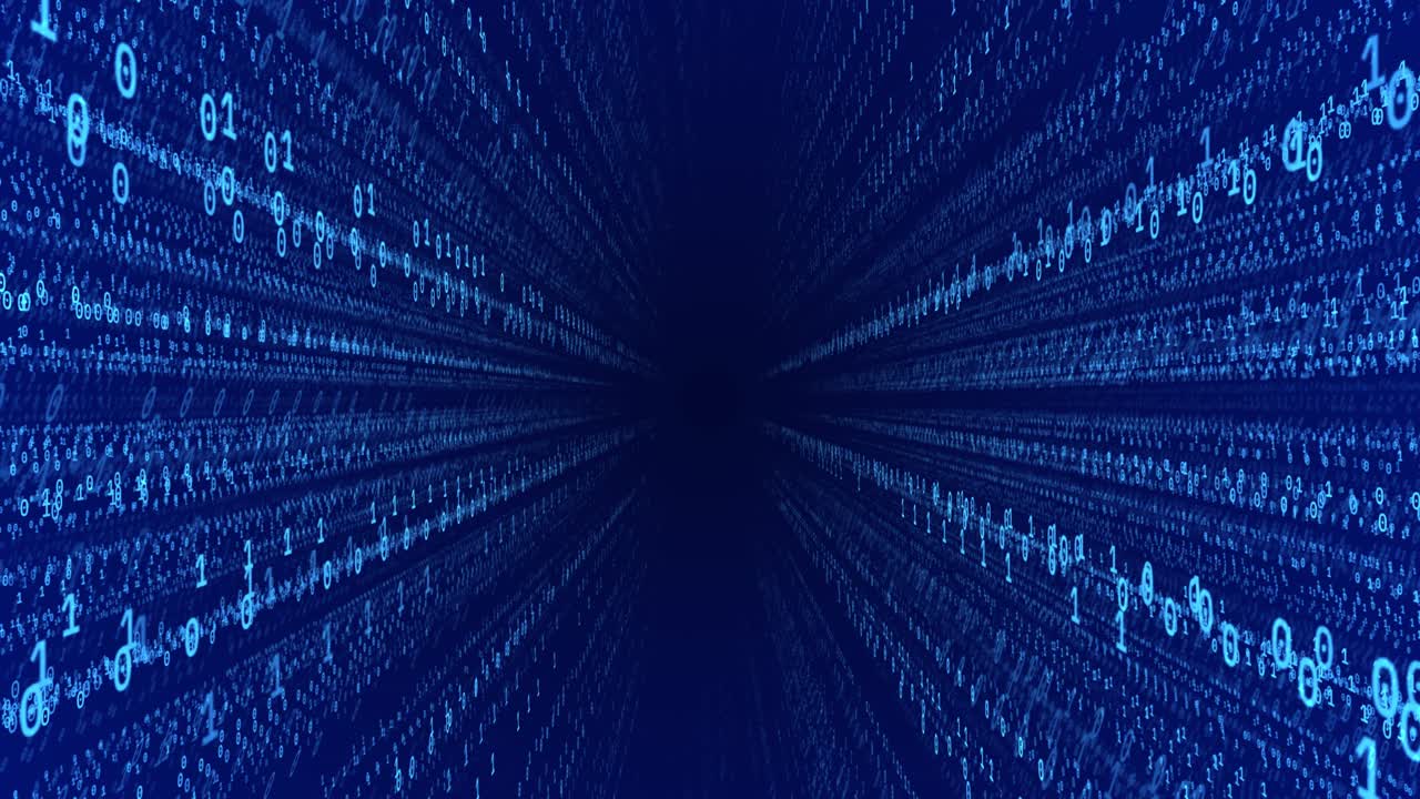 Futuristic Binary Tunnel: 3D Loop of Digital Numbers and Cyber Data