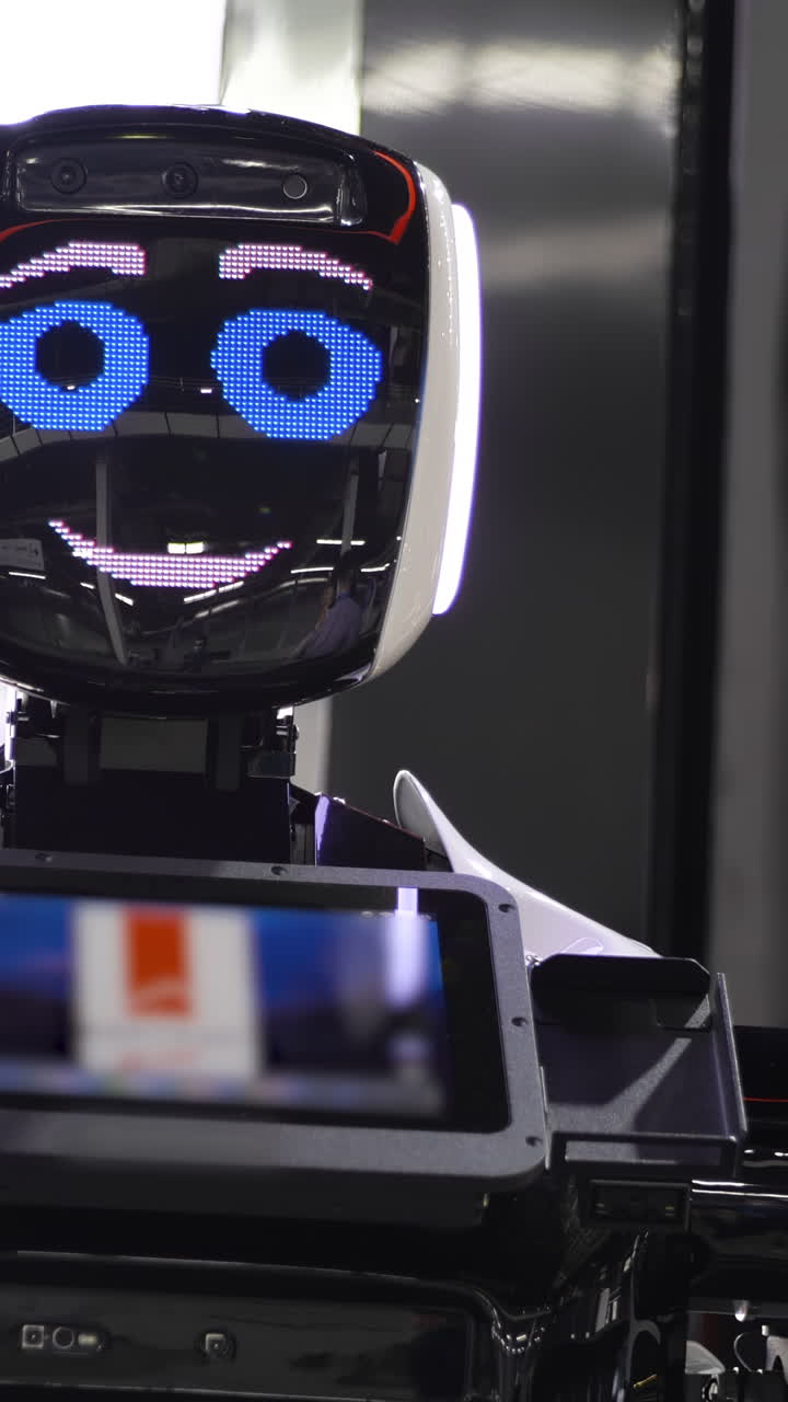 una vista de cerca de una cabeza de robot amigable